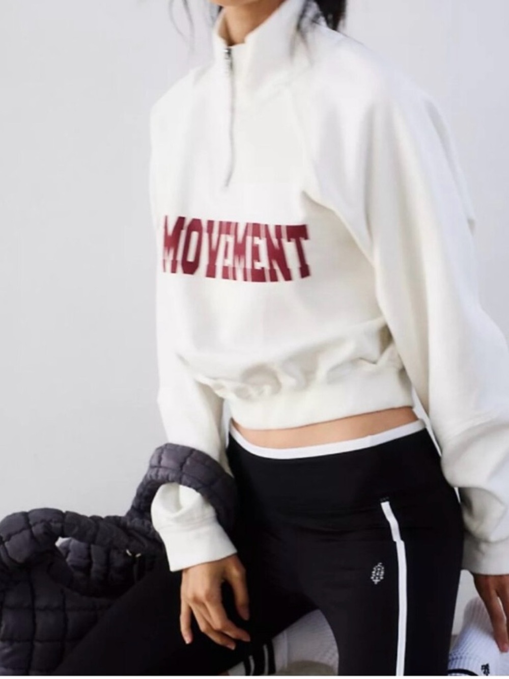 NWT Free People Movement For The Win Logo Half Zip White Burgundy Sweatshirt Med - Picture 4 of 9
